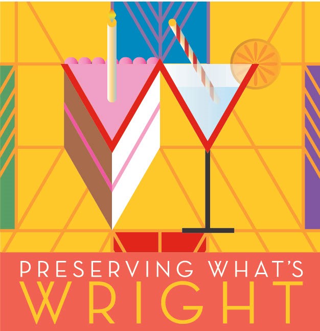 Preserving What's Wright birthday cake and beverage artwork